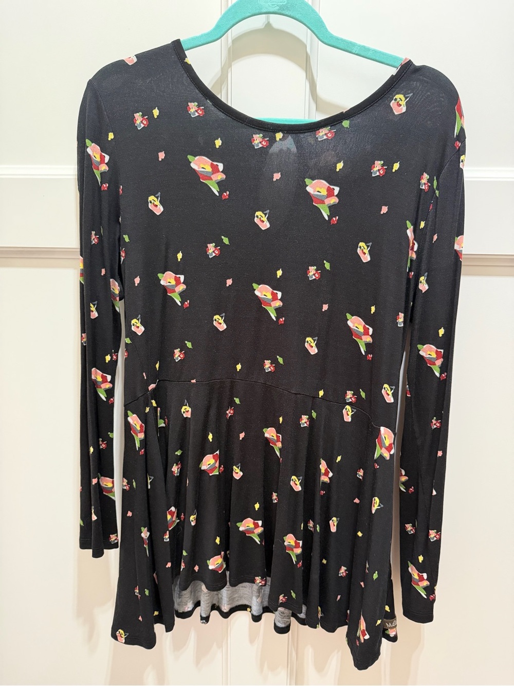 Matilda Jane Women’s Large Black Floral Peplum Top Long Sleeve Boho Cottagecore